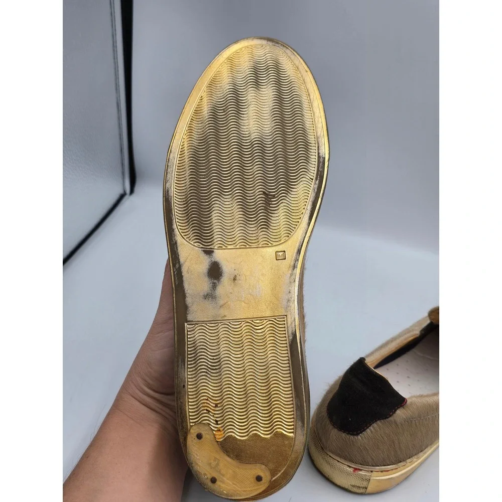 Robert Graham Rolo Slip On Mens 8.5 Tan Calf Hair Gold Good Italian Sneaker‎